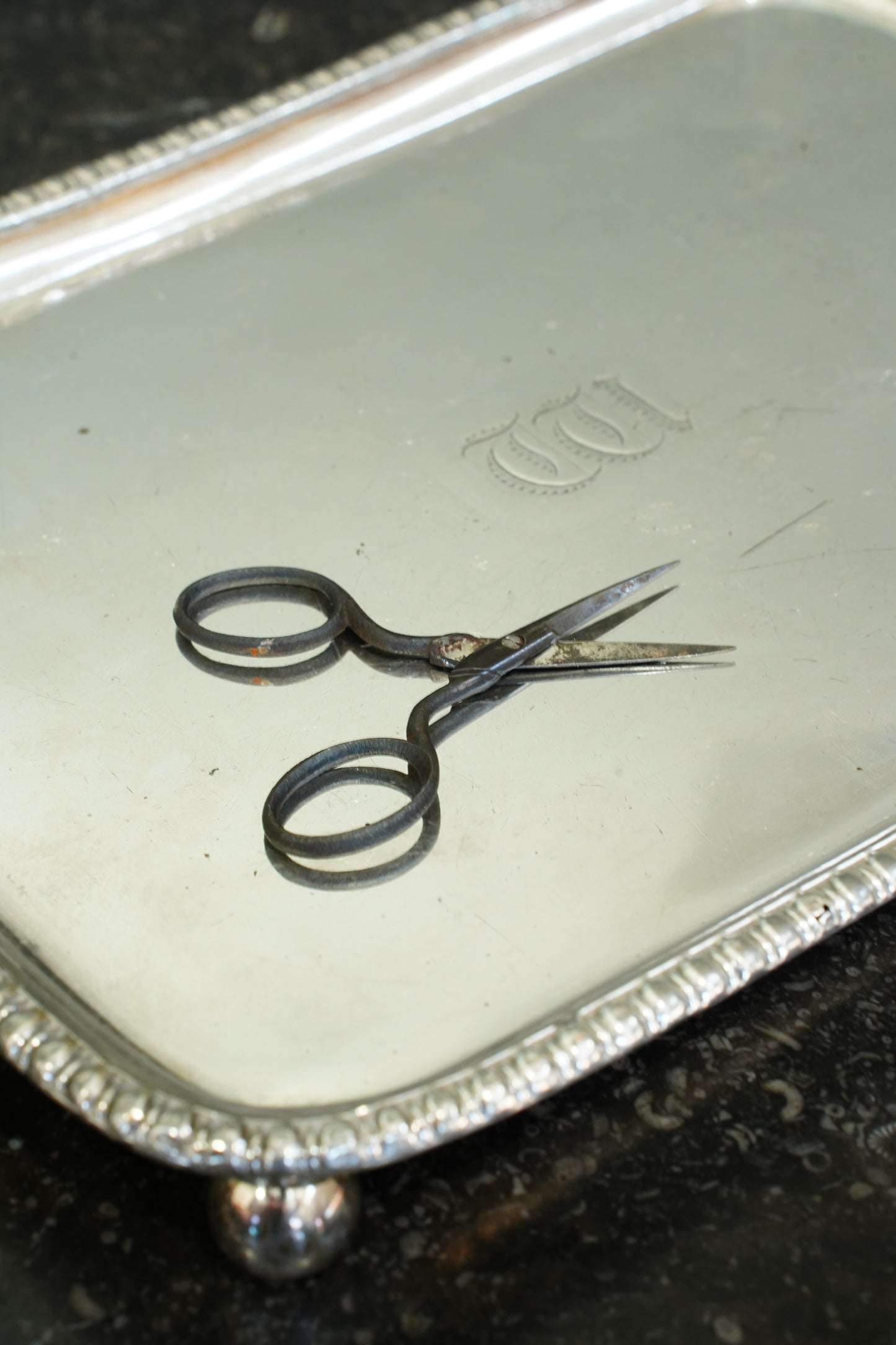 *RESERVED* Antique Bronze Hound Scissor Holder with Scissors, Ca. 1900
