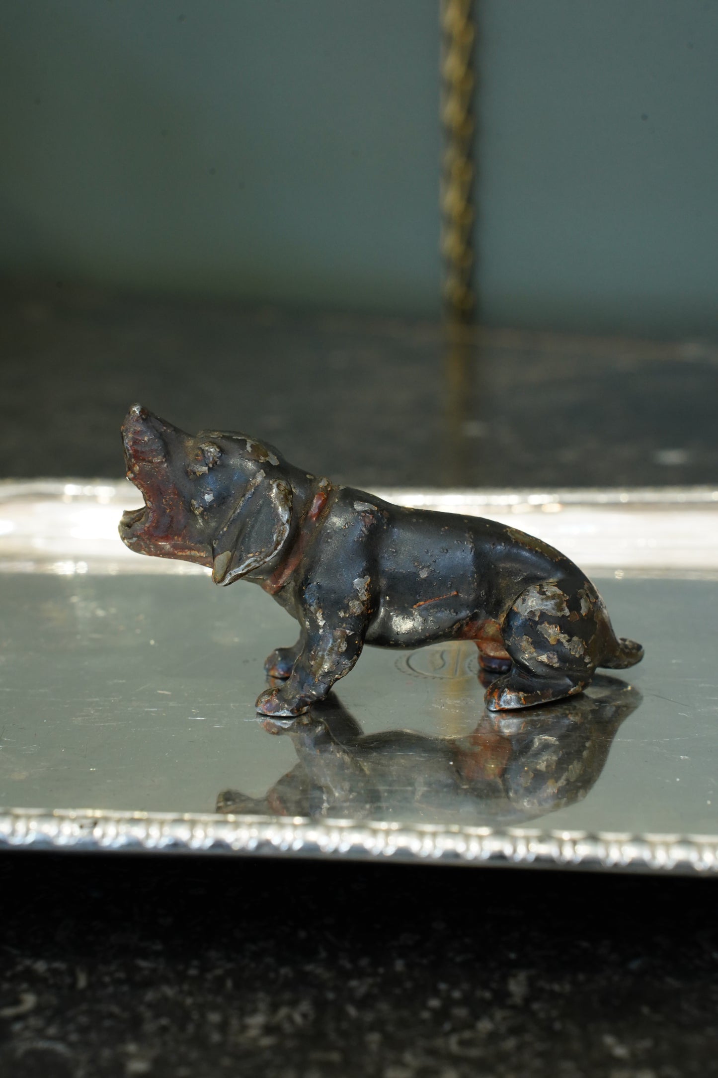 *RESERVED* Antique Bronze Hound Scissor Holder with Scissors, Ca. 1900