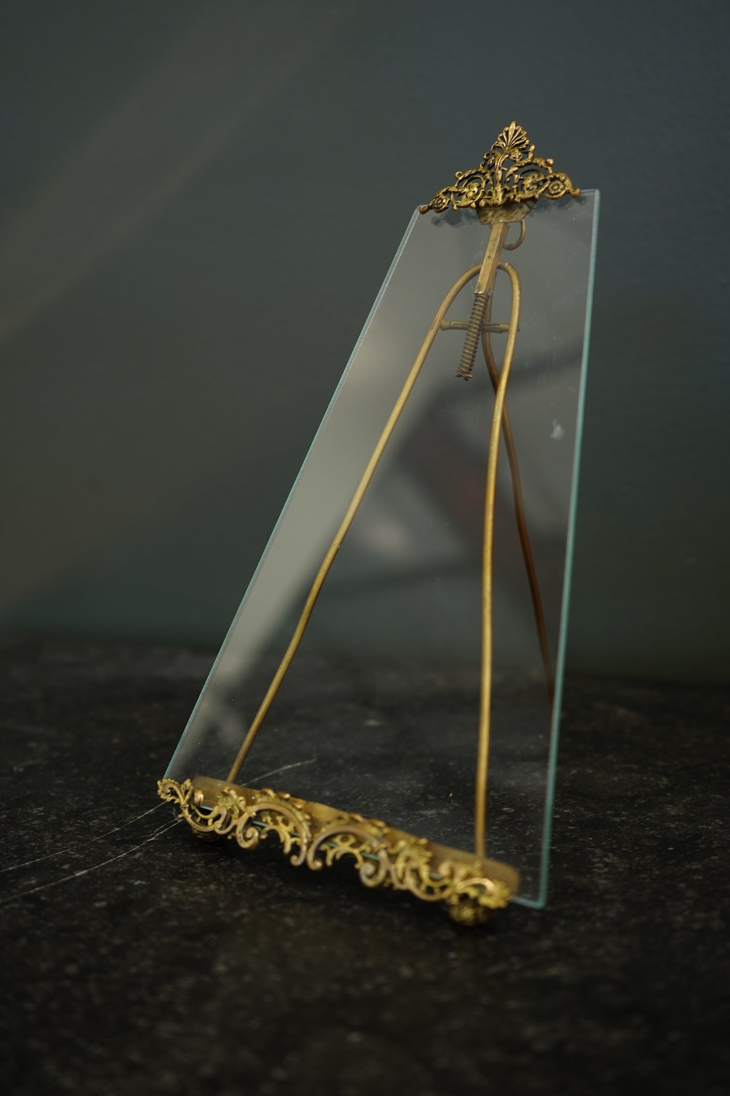*RESERVED FOR LAUREL* Antique French Gilt Brass Tension Easel Picture Frame, Circa 1890
