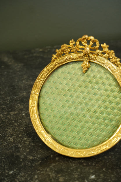 Antique French Gilt Brass Oval Picture Frame with Bow Crest