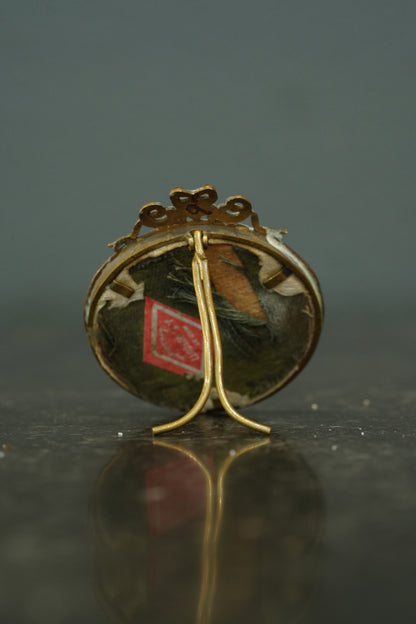Antique Victorian Gilt Brass Miniature Oval Frame with Bow Crest