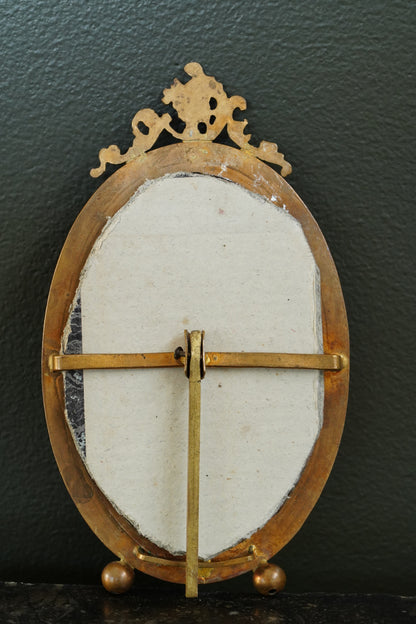Antique French Gilt Brass Oval Picture Frame, Rococo Crest