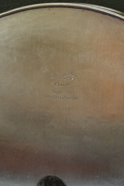 Antique Round English Silverplate Gallery Tray, Chased, Sheffield