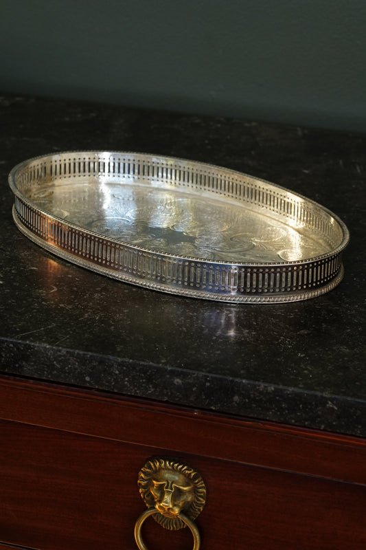 Vintage Sheffield Silverplate Gallery Tray, Engraved