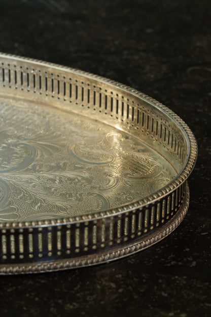 Vintage Sheffield Silverplate Gallery Tray, Engraved