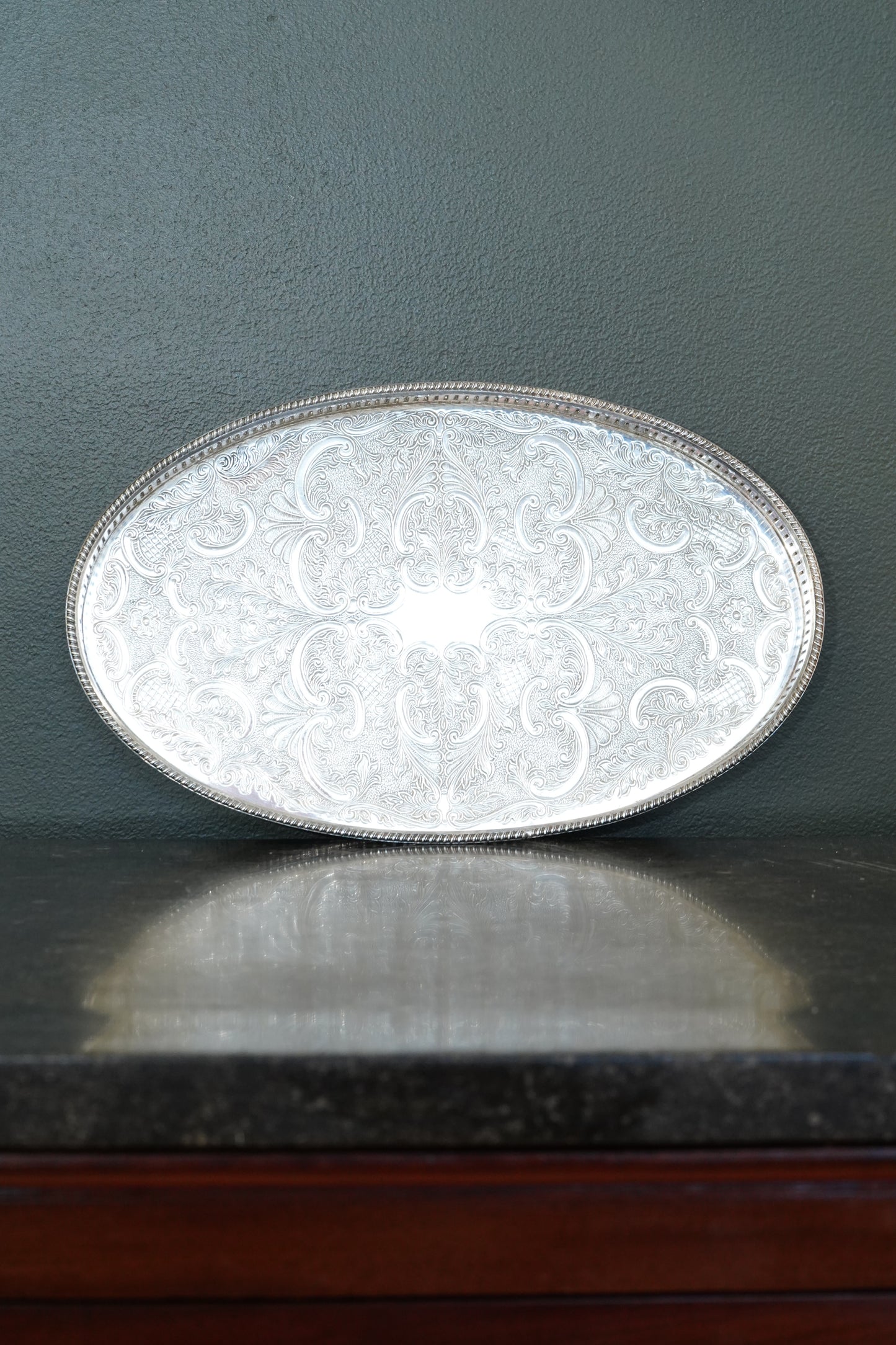 Vintage Sheffield Silverplate Gallery Tray, Engraved