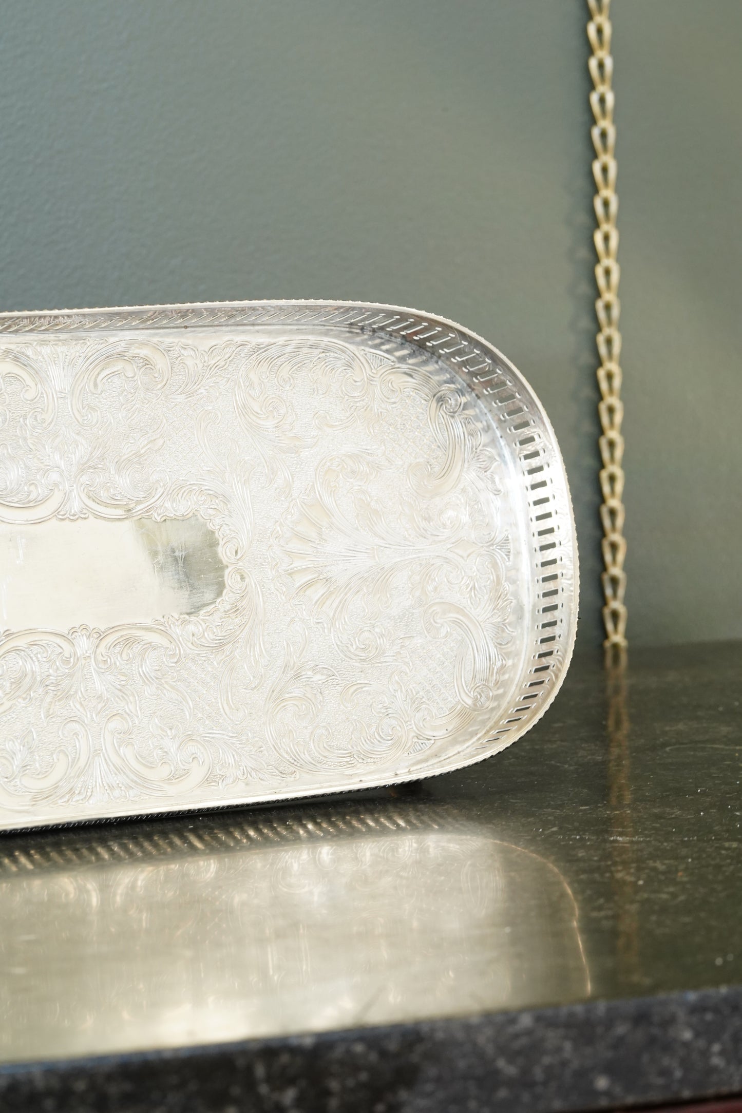 *RESERVED* Antique English Silverplate Gallery Tray with Feet, Sheffield