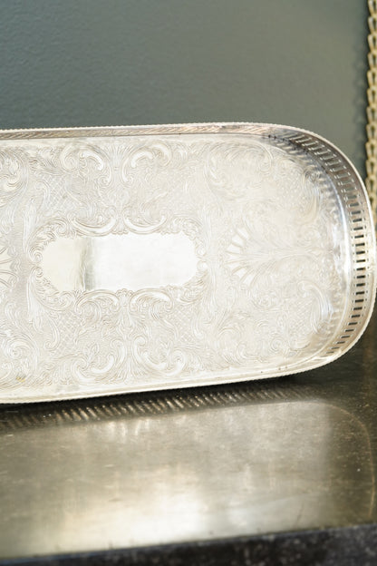*RESERVED* Antique English Silverplate Gallery Tray with Feet, Sheffield