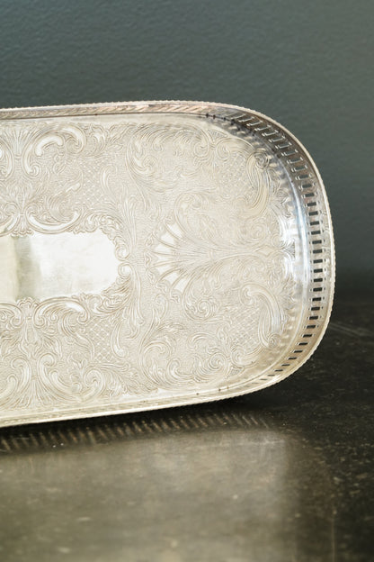 *RESERVED* Antique English Silverplate Gallery Tray with Feet, Sheffield