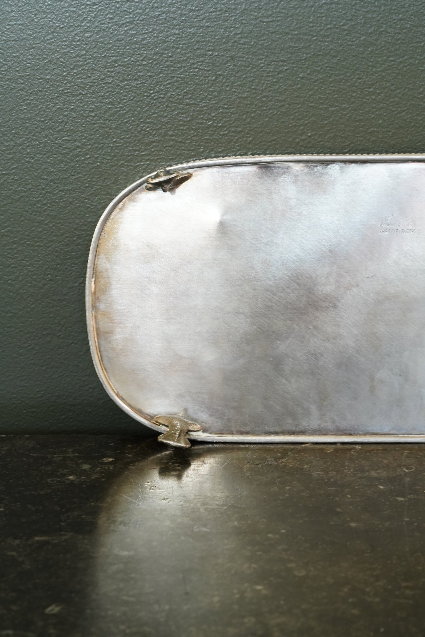 *RESERVED* Antique English Silverplate Gallery Tray with Feet, Sheffield