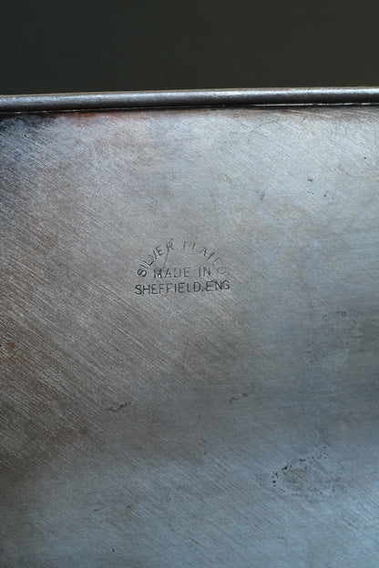 *RESERVED* Antique English Silverplate Gallery Tray with Feet, Sheffield