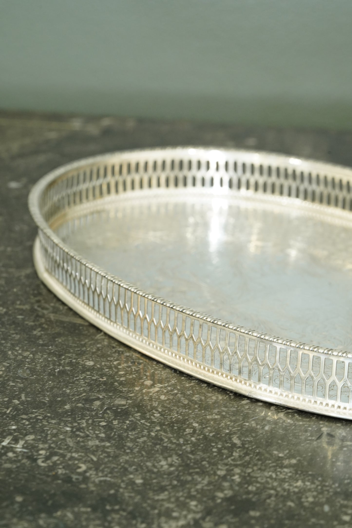 Vintage Viners of Sheffield Oval Silver Plate Gallery Tray, Ca. 1950