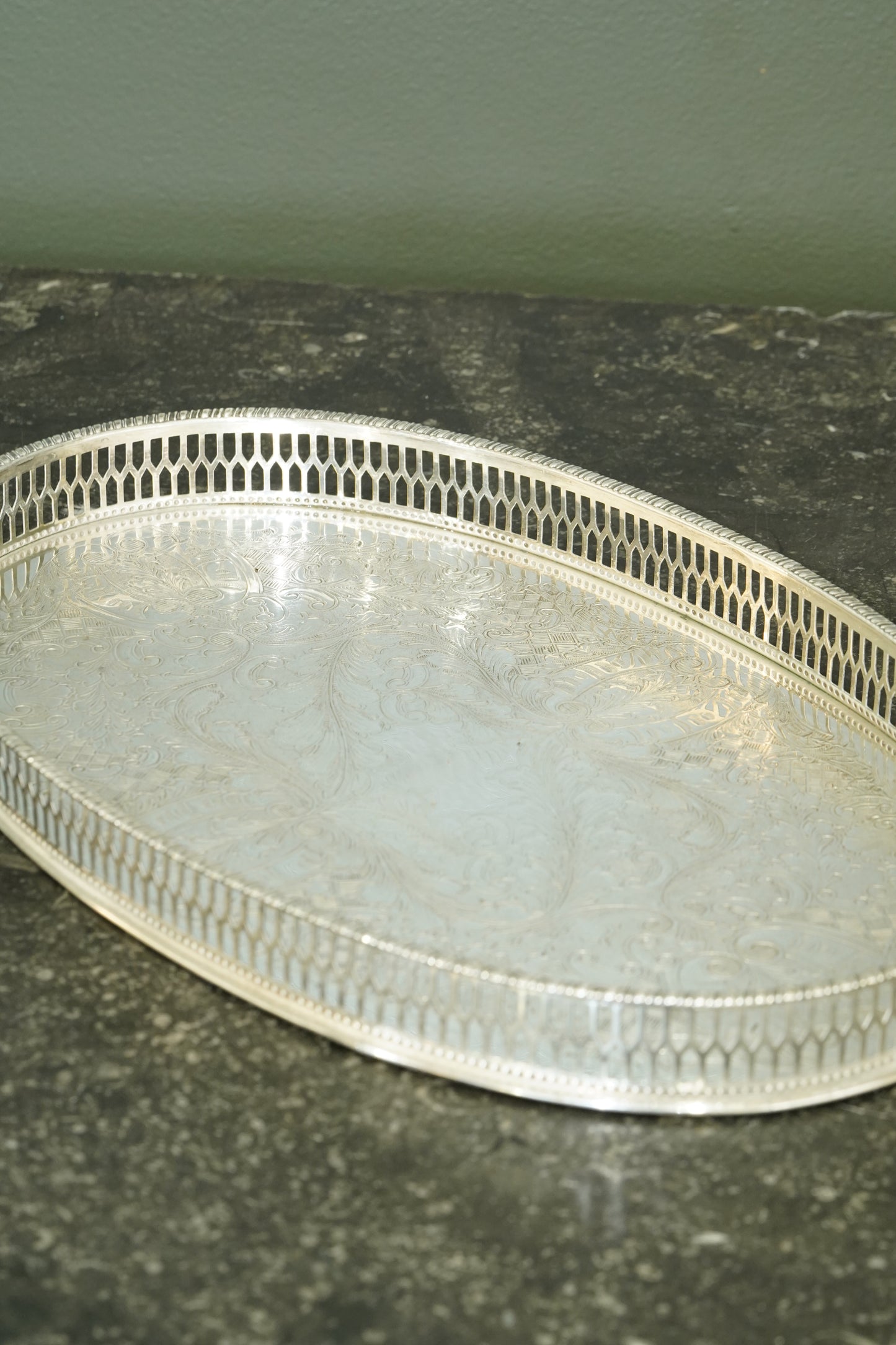 Vintage Viners of Sheffield Oval Silver Plate Gallery Tray, Ca. 1950