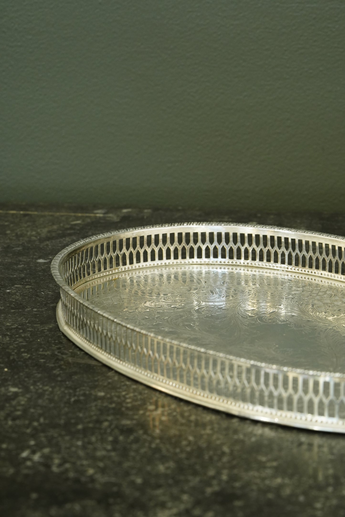 Vintage Viners of Sheffield Oval Silver Plate Gallery Tray, Ca. 1950