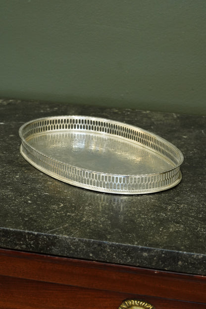 Vintage Viners of Sheffield Oval Silver Plate Gallery Tray, Ca. 1950