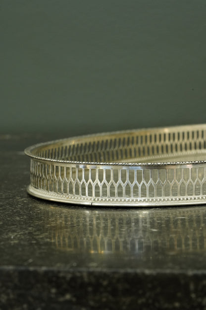 Vintage Viners of Sheffield Oval Silver Plate Gallery Tray, Ca. 1950
