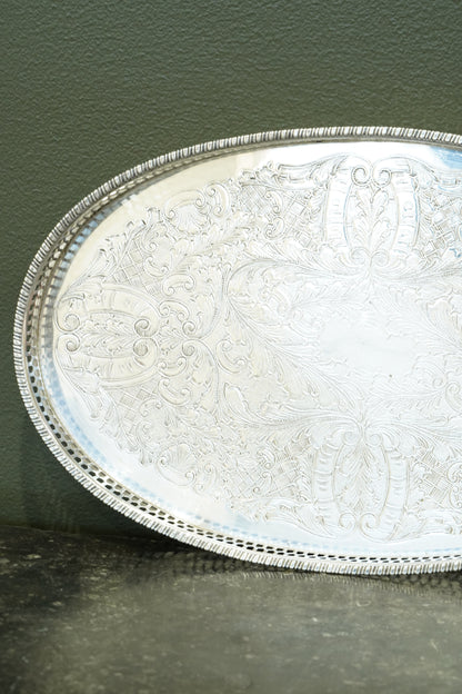 Vintage Viners of Sheffield Oval Silver Plate Gallery Tray, Ca. 1950