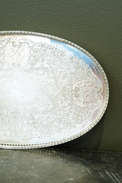 Vintage Viners of Sheffield Oval Silver Plate Gallery Tray, Ca. 1950