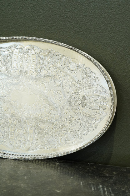 Vintage Viners of Sheffield Oval Silver Plate Gallery Tray, Ca. 1950