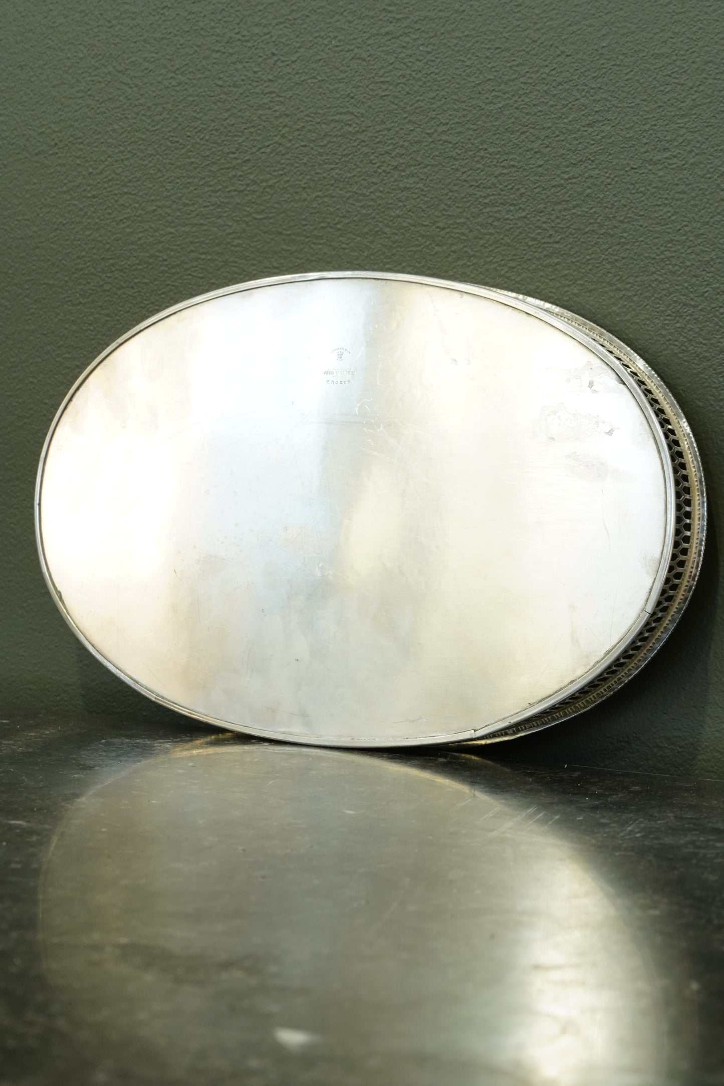 Vintage Viners of Sheffield Oval Silver Plate Gallery Tray, Ca. 1950