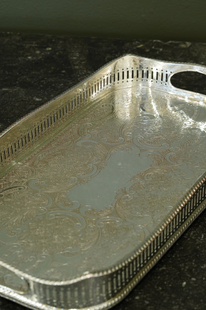 Antique Mappin & Webb Silverplate Gallery Tray, Sheffield, Rectangular
