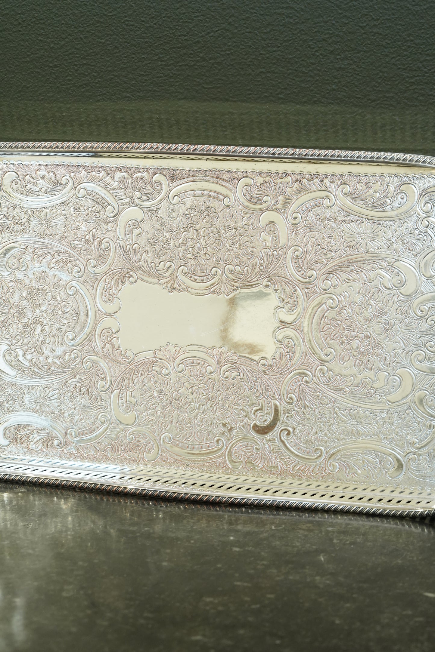 Antique Mappin & Webb Silverplate Gallery Tray, Sheffield, Rectangular