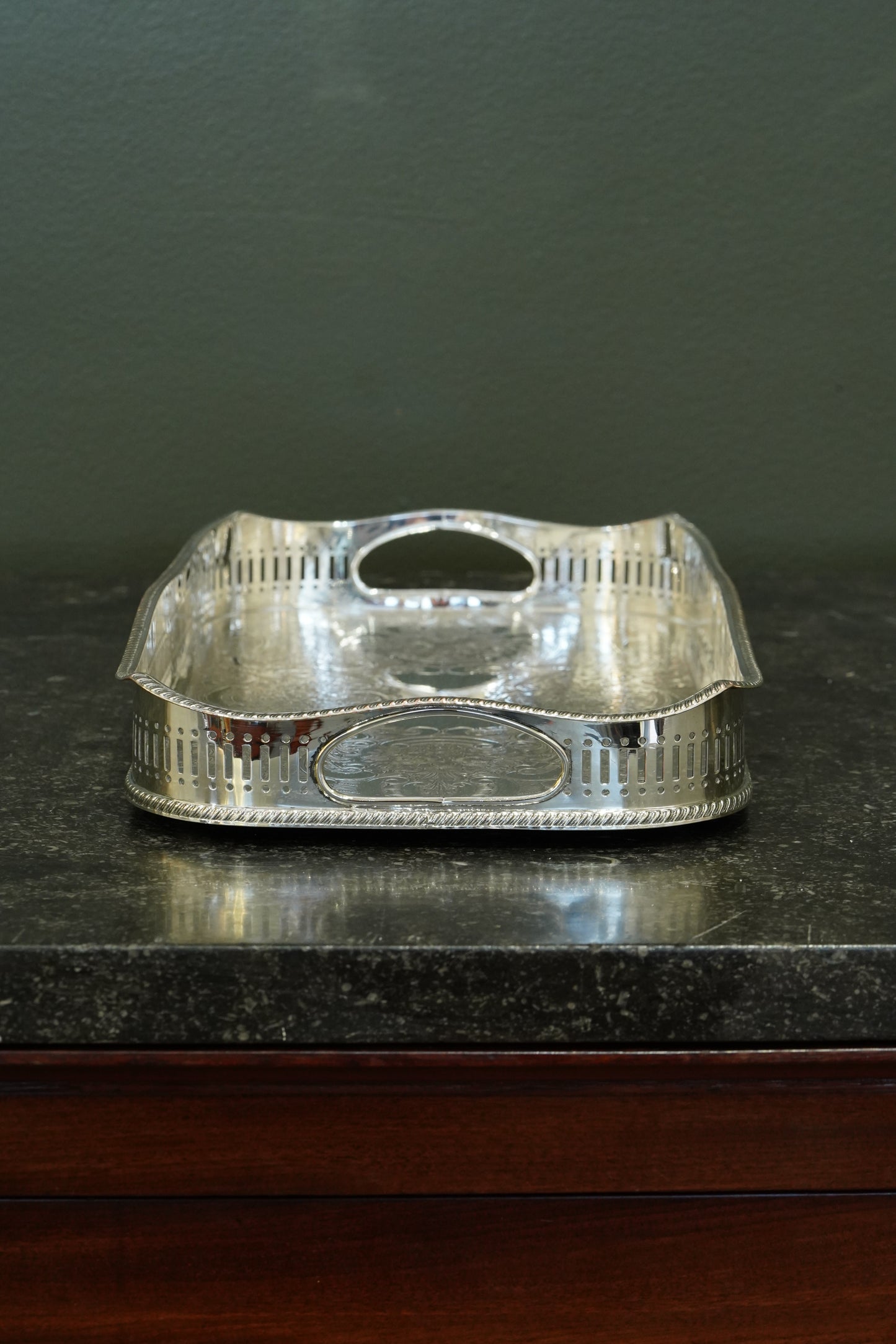 Antique Mappin & Webb Silverplate Gallery Tray, Sheffield, Rectangular