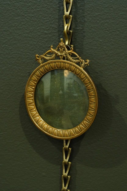 Antique French Gilt Brass Round Picture Frame, Convex Glass