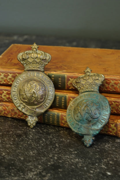Antique Victorian Brass Cavalry Bit Boss Badges, Pair