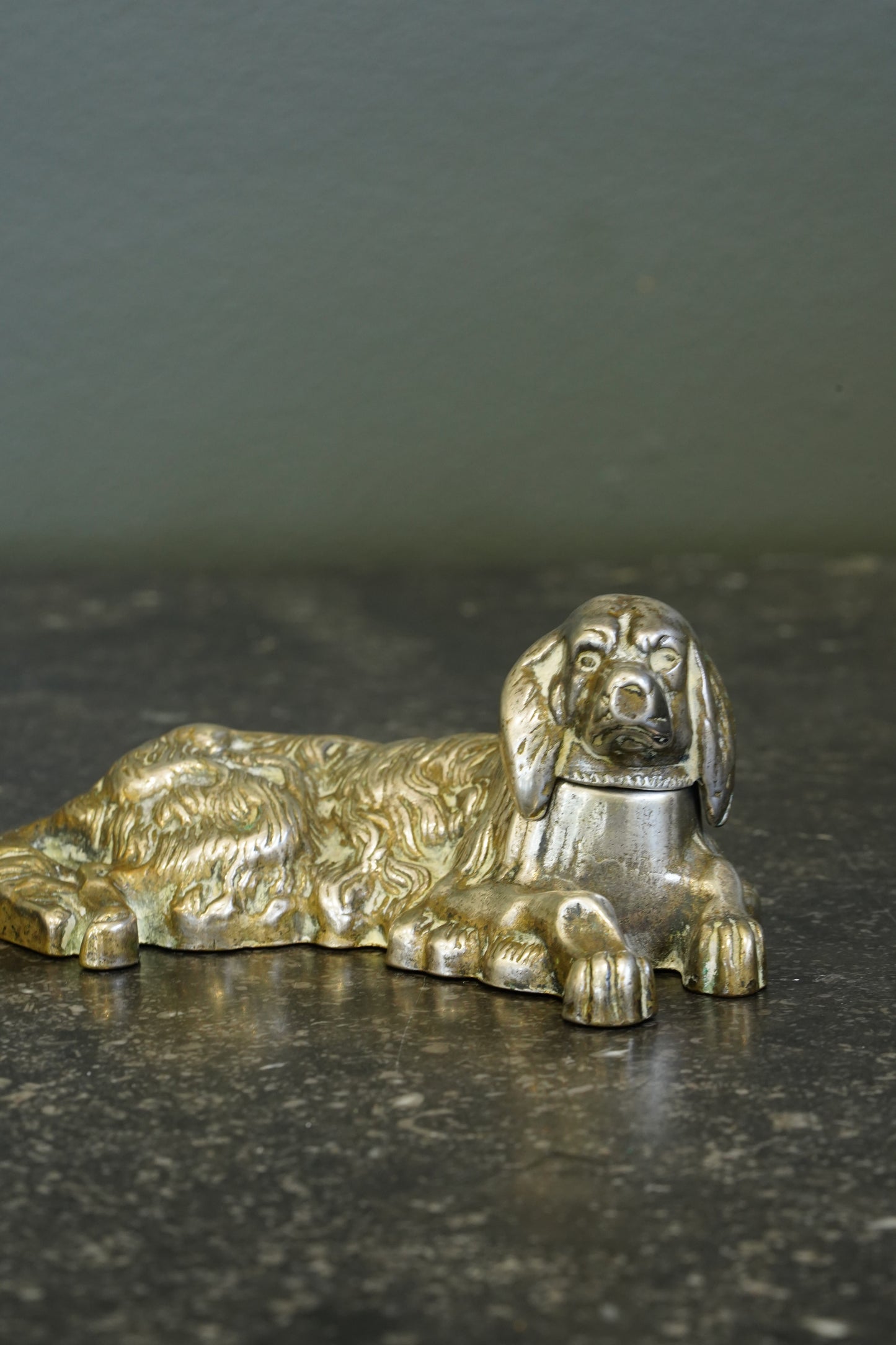 *RESERVED* Antique Victorian Silver Plated King Charles Spaniel Inkwell