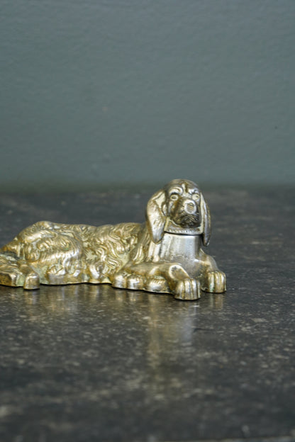 *RESERVED* Antique Victorian Silver Plated King Charles Spaniel Inkwell