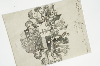 Antique German Engraving Hesse-Cassel State Arms, Dated 1795