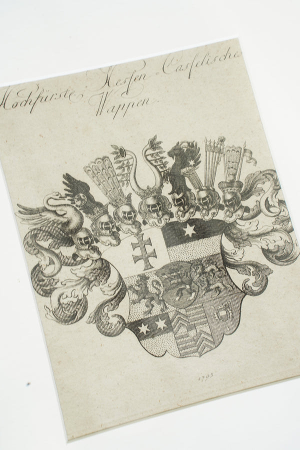 Antique German Engraving Hesse-Cassel State Arms, Dated 1795 secondary view