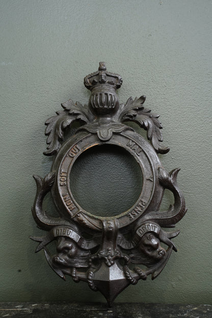 Antique English Cast Iron Clock Bezel with British Royal Arms, Ca. 1900