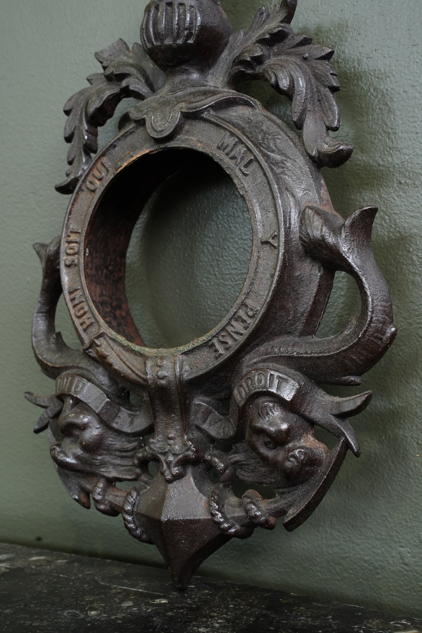 Antique English Cast Iron Clock Bezel with British Royal Arms, Ca. 1900