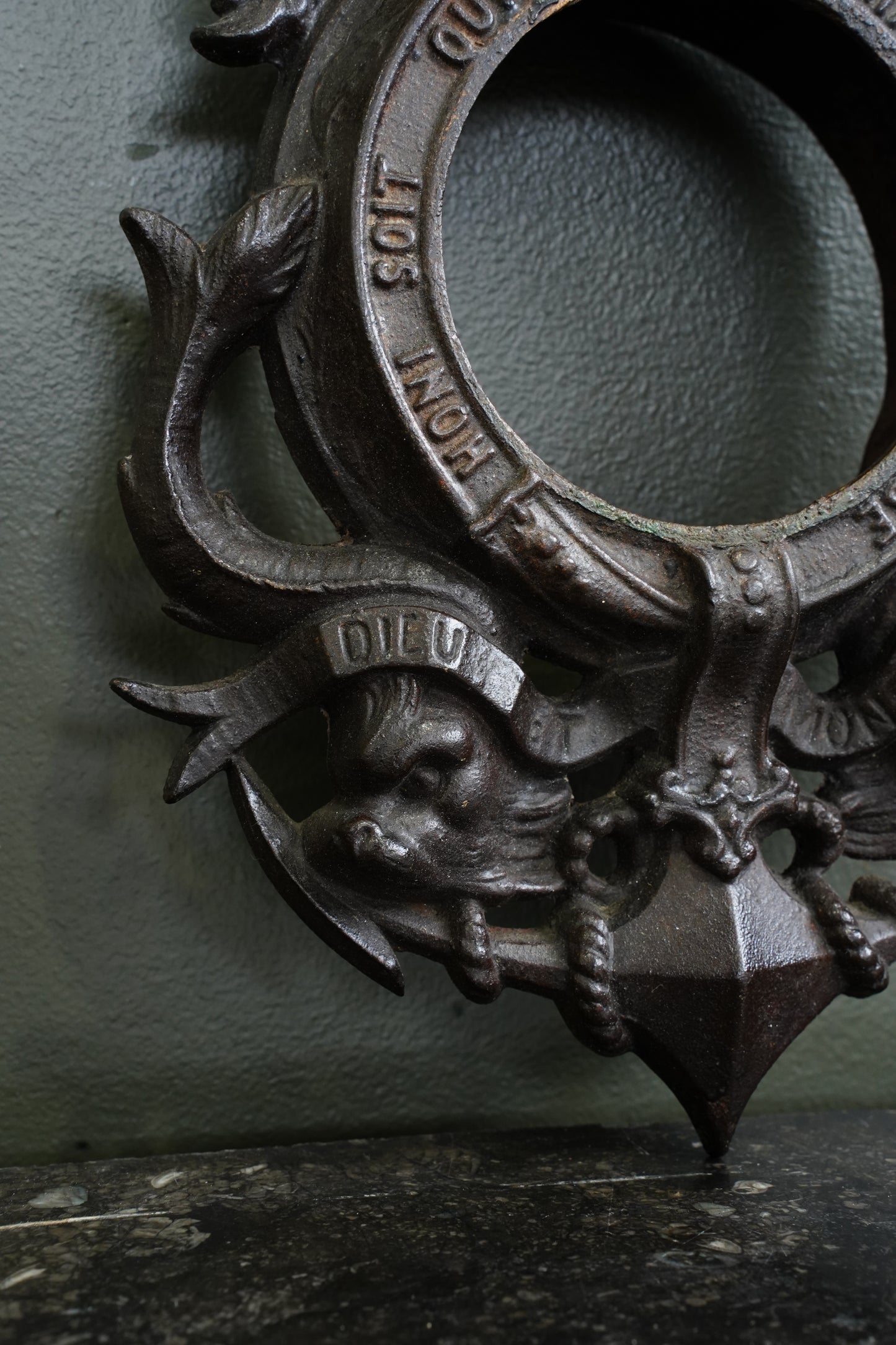 Antique English Cast Iron Clock Bezel with British Royal Arms, Ca. 1900