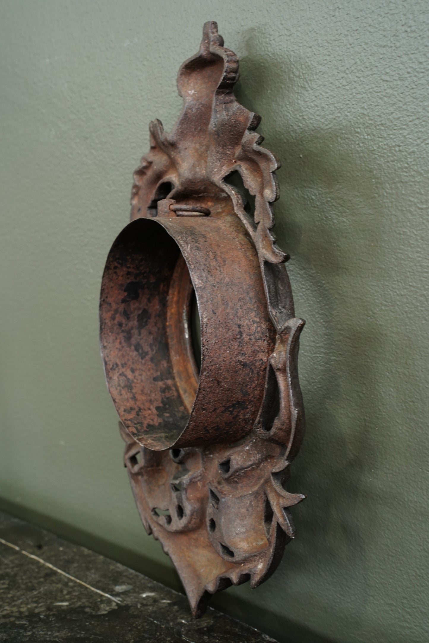 Antique English Cast Iron Clock Bezel with British Royal Arms, Ca. 1900