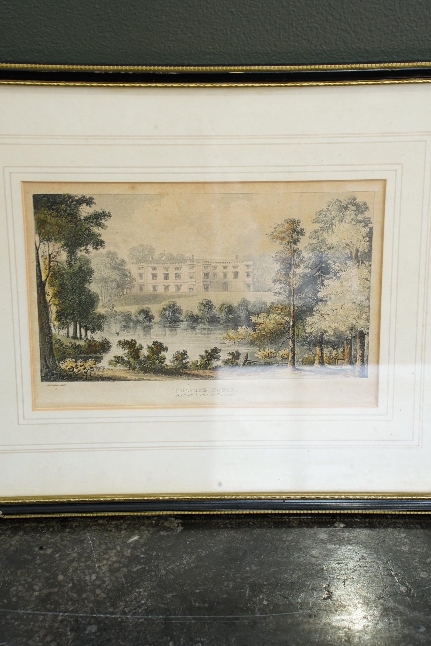 Antique Engraving Fulford House Devon, After J. Gendall, Ackermann, Circa 1826