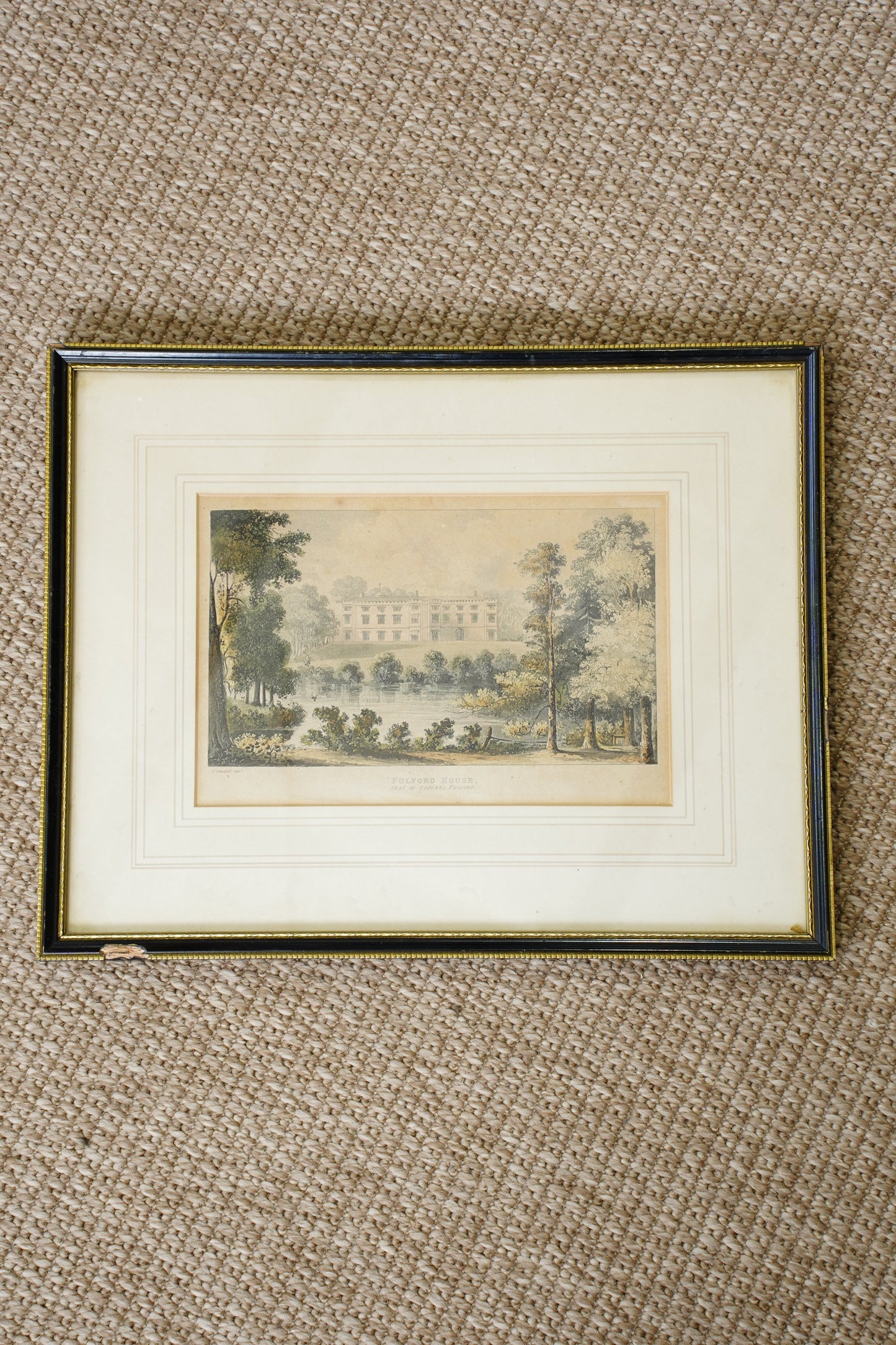 Antique Engraving Fulford House Devon, After J. Gendall, Ackermann, Circa 1826