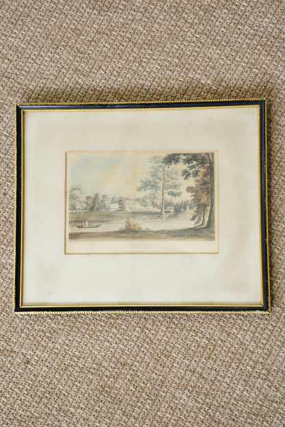 Antique Hand-Colored Engraving, Stoke Place Buckinghamshire, Ackermann 1824