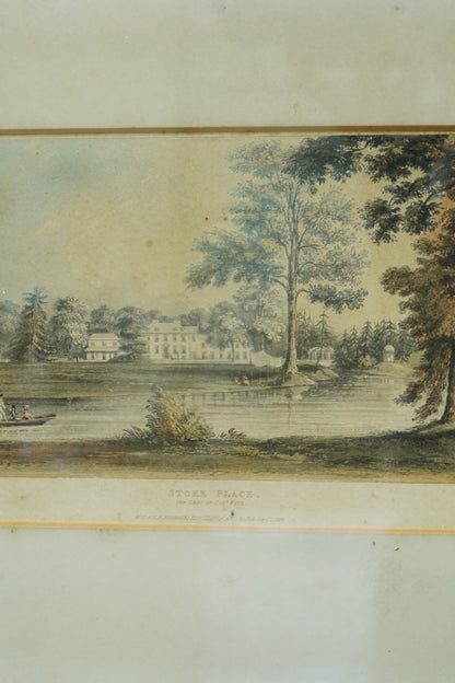 Antique Hand-Colored Engraving, Stoke Place Buckinghamshire, Ackermann 1824