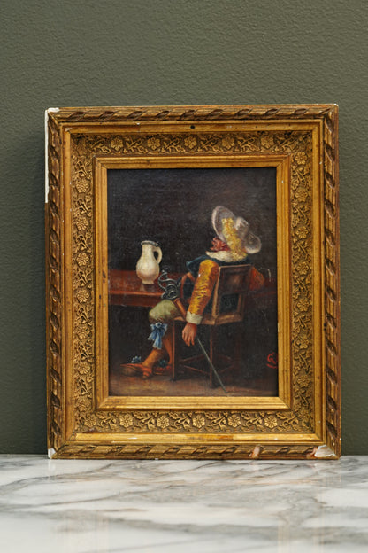 Antique European Cavalier Cabinet Oil Painting