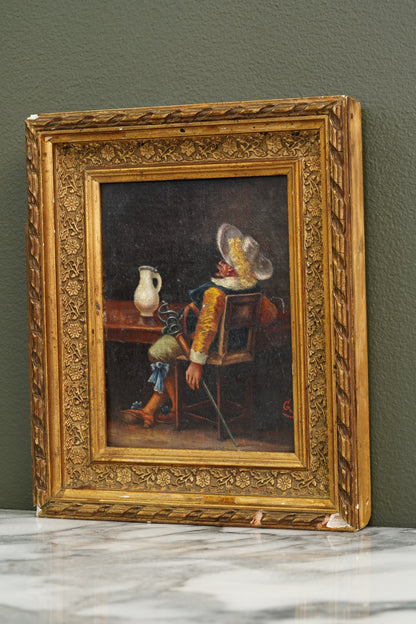 Antique European Cavalier Cabinet Oil Painting