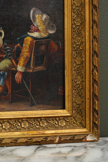 Antique European Cavalier Cabinet Oil Painting