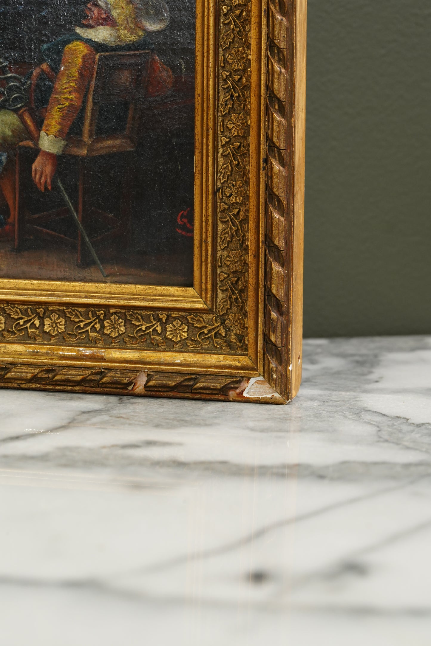 Antique European Cavalier Cabinet Oil Painting