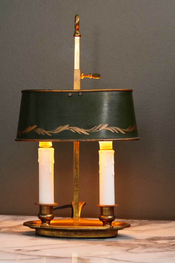 French Bouillotte Lamp with Green Tole Shade secondary view