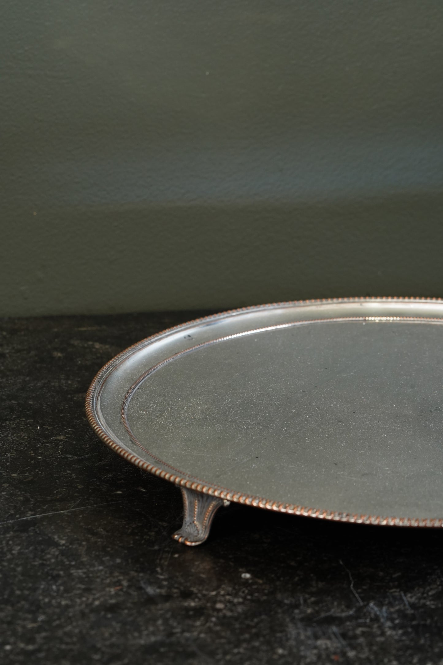 English Silver Plate Footed Tray on Copper, Edwardian Ca. 1910