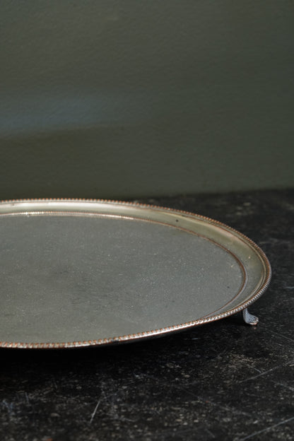 English Silver Plate Footed Tray on Copper, Edwardian Ca. 1910