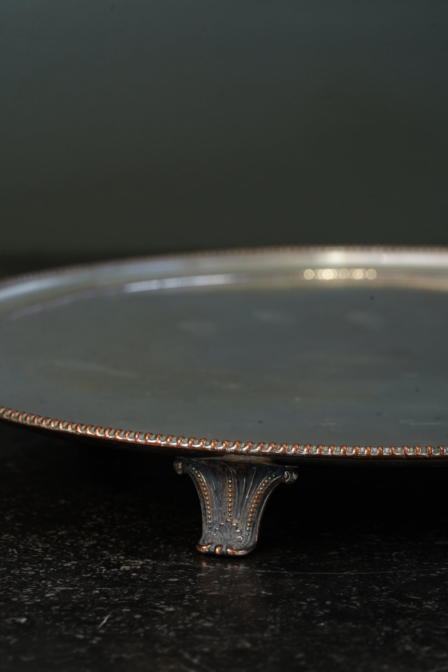 English Silver Plate Footed Tray on Copper, Edwardian Ca. 1910
