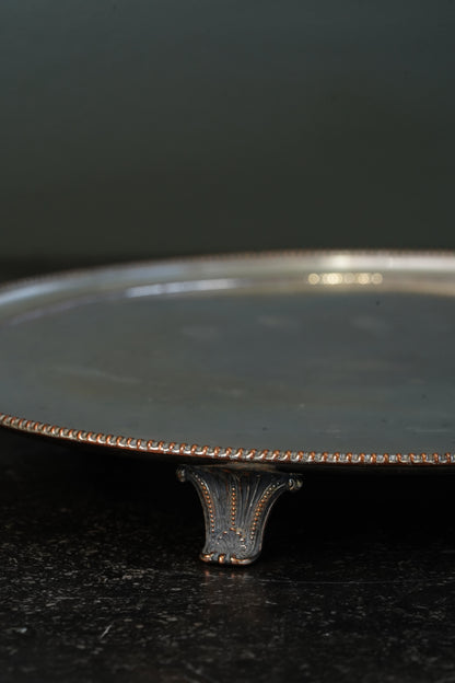 English Silver Plate Footed Tray on Copper, Edwardian Ca. 1910